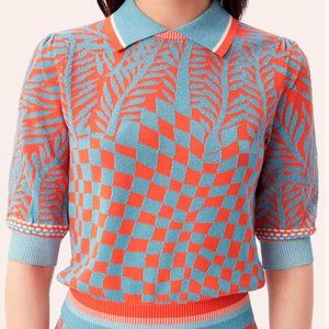Diane Von Furstenberg Bryce Metallic Jacquard-knit Polo Sweater In Orange (XXS)